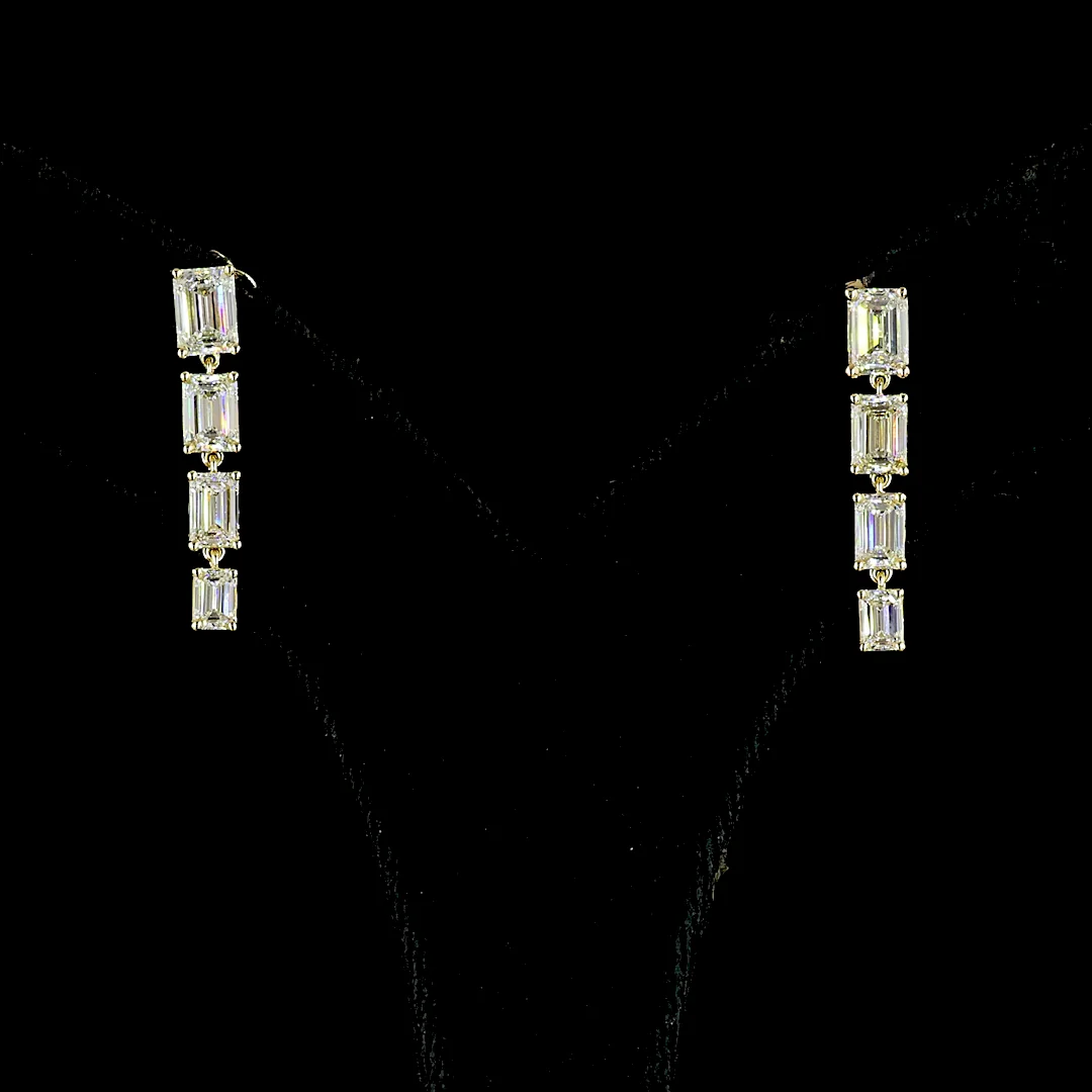 2.61 Cts 14k Yellow Gold Emerald Shape Hanging Earring