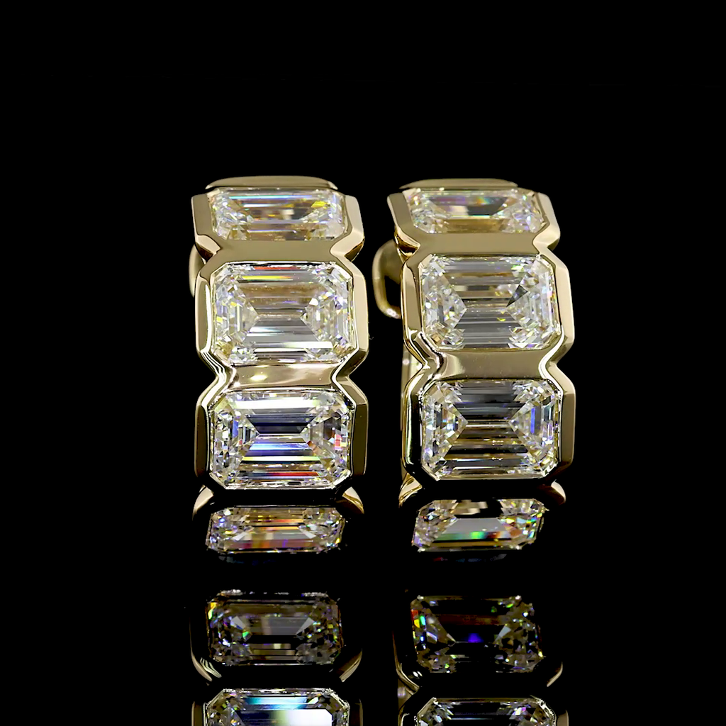 3.33 Cts 14k Yellow Gold Emerald Shape Huggies Earring