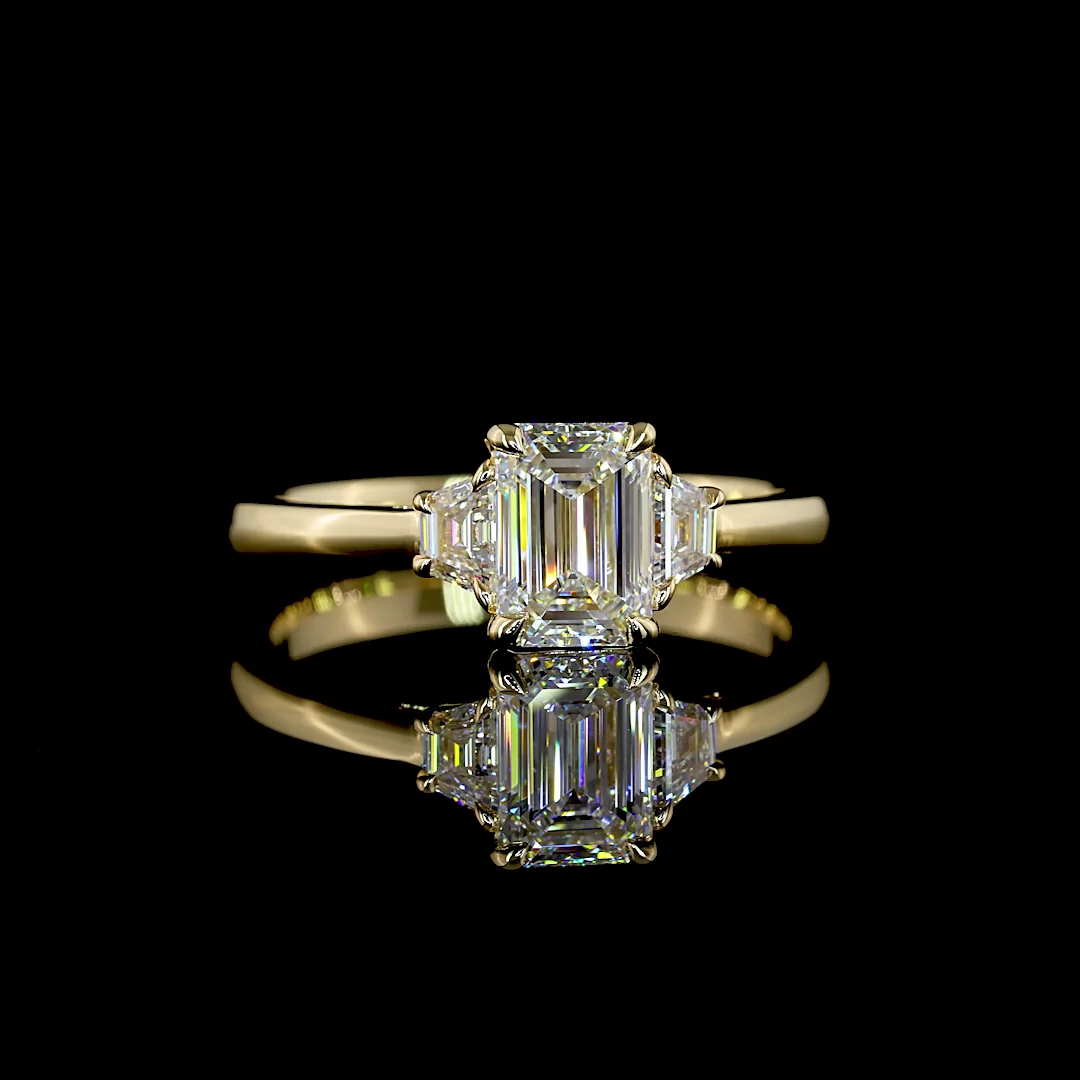 1.26 Cts 14k Yellow Gold Emerald Shape 3 Stones Ring