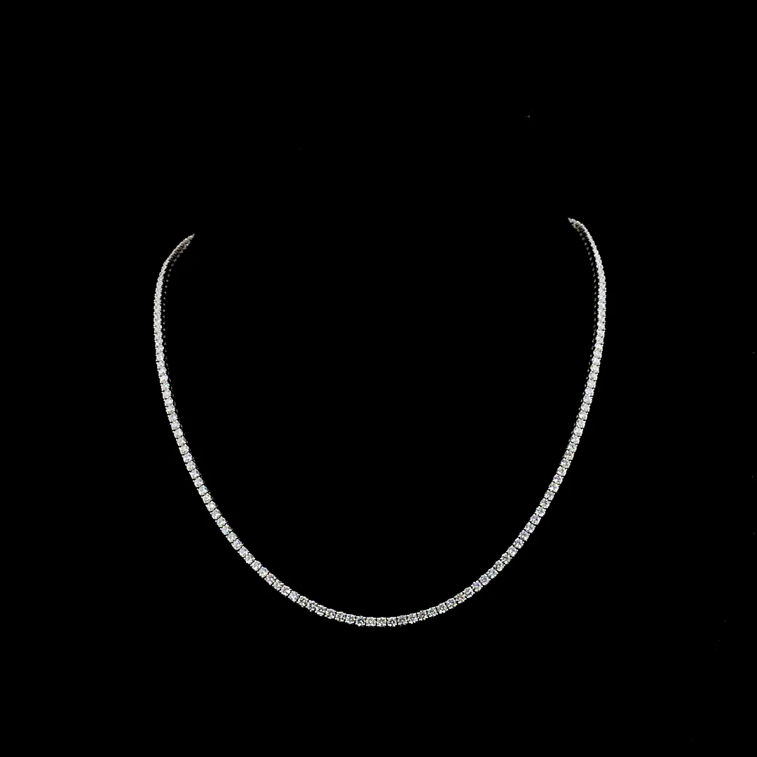 7.69 Cts 14k White Gold Round Shape Tennis Necklace