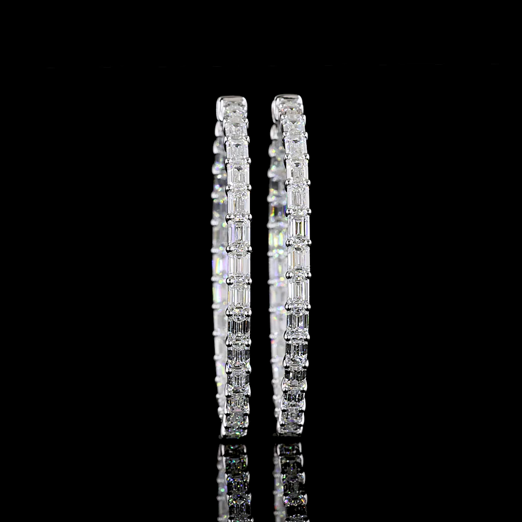 10.05 Cts 14k White Gold Emerald Shape Hoops Earring