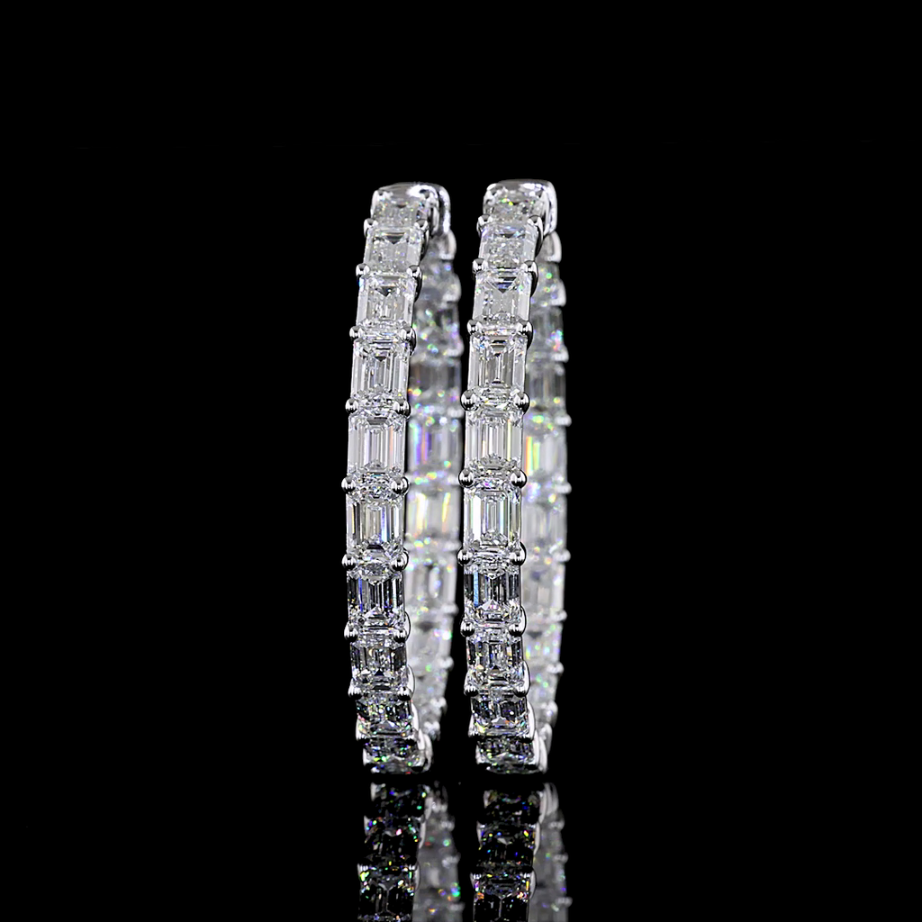 13.58 Cts 14k White Gold Emerald Shape Hoops Earring