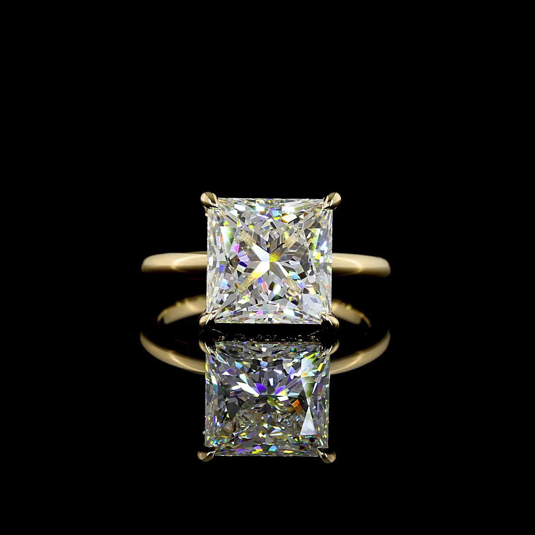 5.21 Cts 14k Yellow Gold Princess Shape Hidden Halo Ring