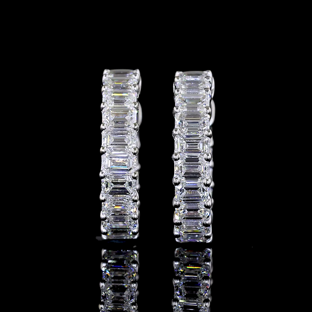1.56 Cts 14k White Gold Emerald Shape Huggies Earring