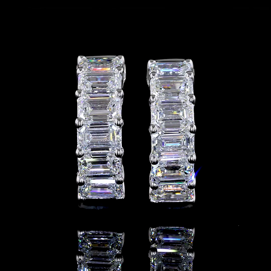 1.89 Cts 14k White Gold Emerald Shape Huggies Earring