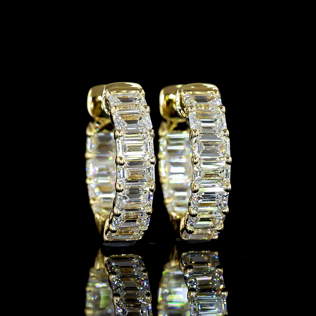 1.97 Cts 14k Yellow Gold Emerald Shape Huggies Earring