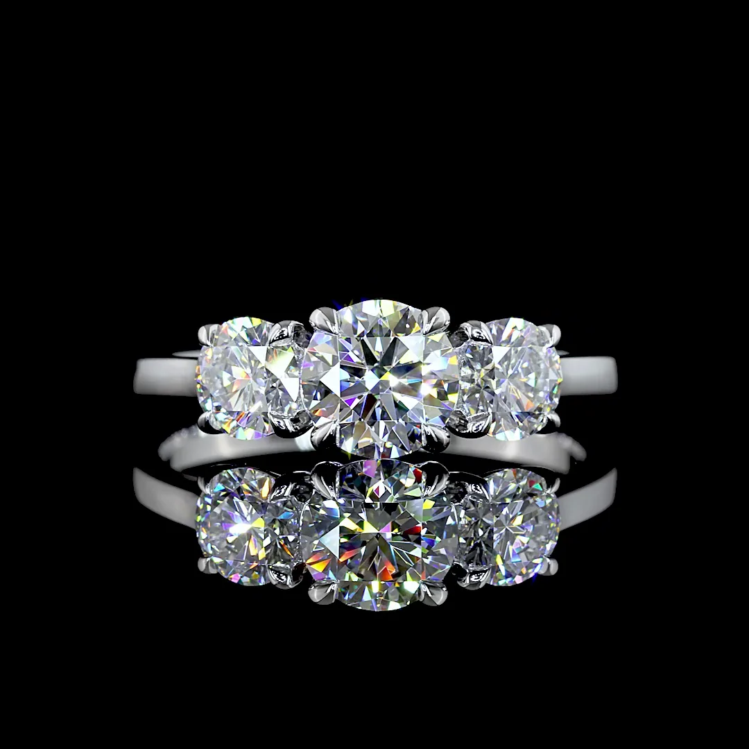 1.48 Cts 14k White Gold Round Shape 3 Stones Ring