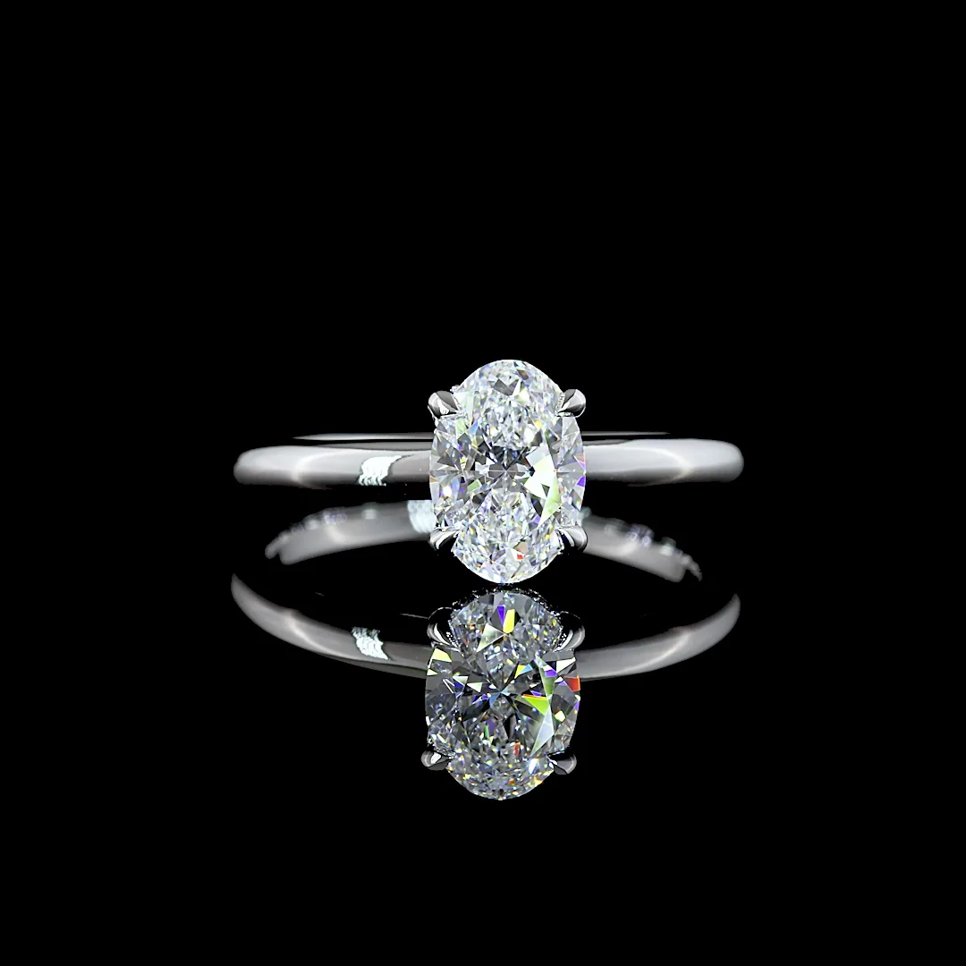 1.07 Cts 14k White Gold Oval Shape Hidden Halo Ring