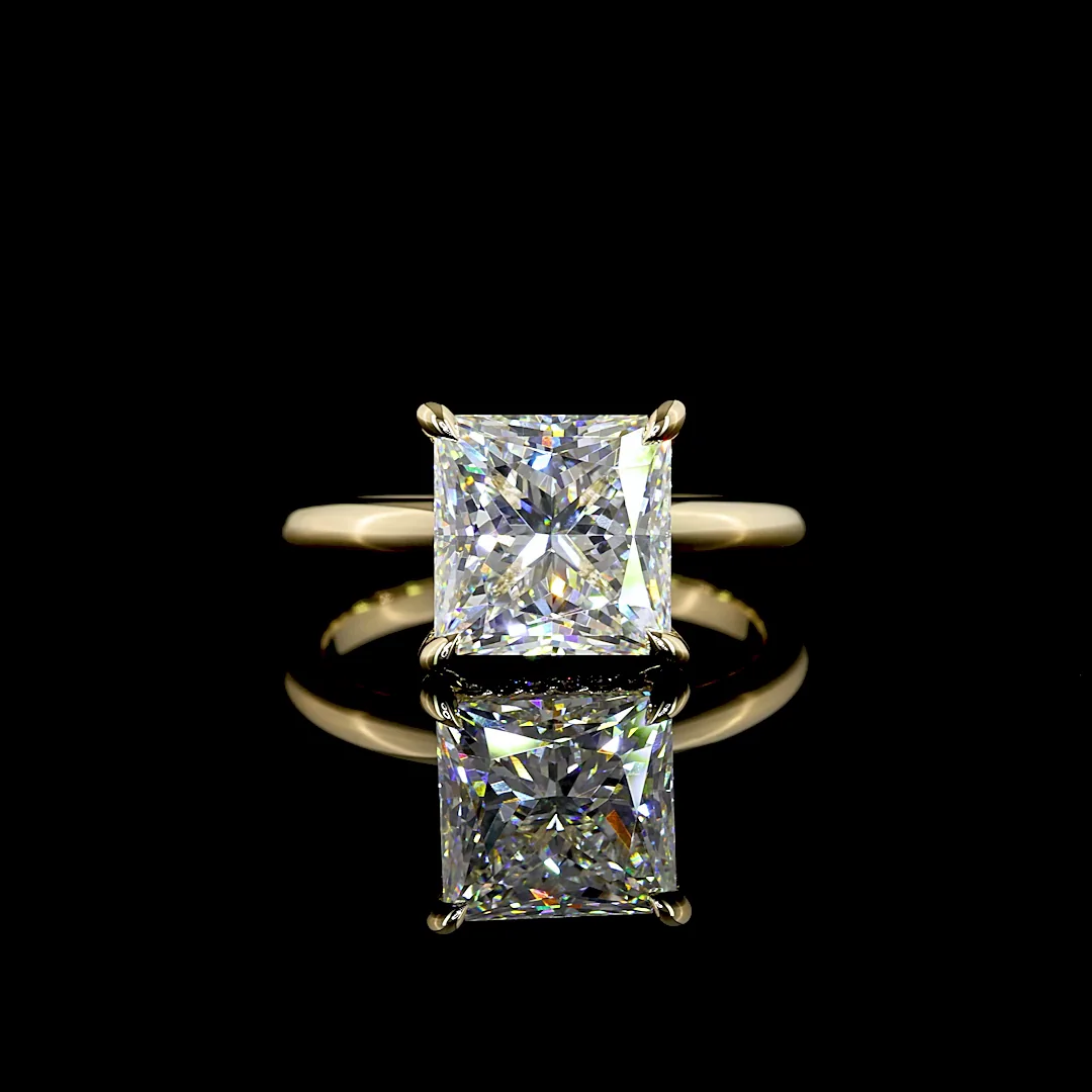 3.96 Cts 14k Yellow Gold Princess Shape Hidden Halo Ring