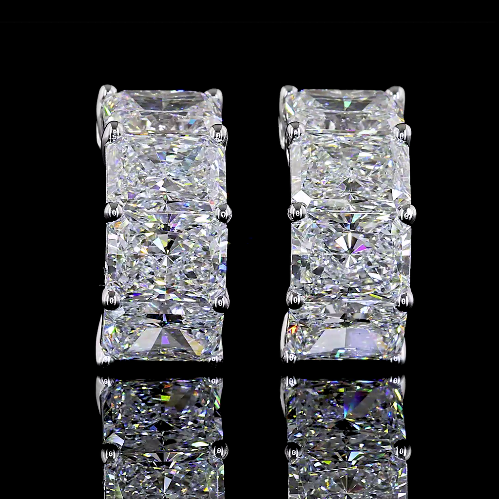 6.03 Cts 14k White Gold Radiant Shape Huggies Earring