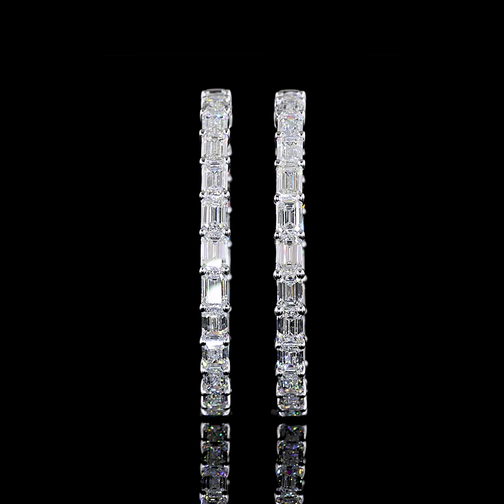 7.76 Cts 14k White Gold Emerald Shape Hoops Earring