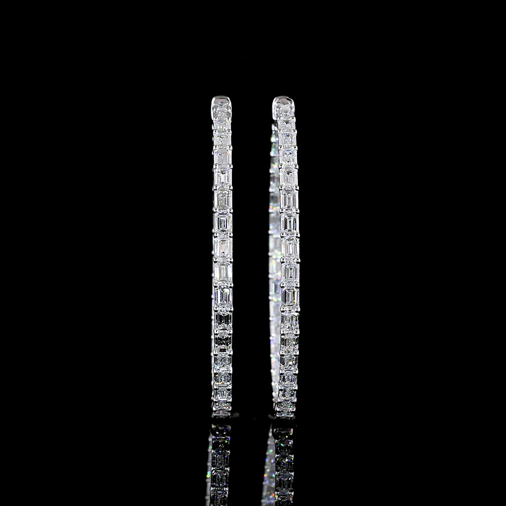 7.1 Cts 14k White Gold Emerald Shape Hoops Earring