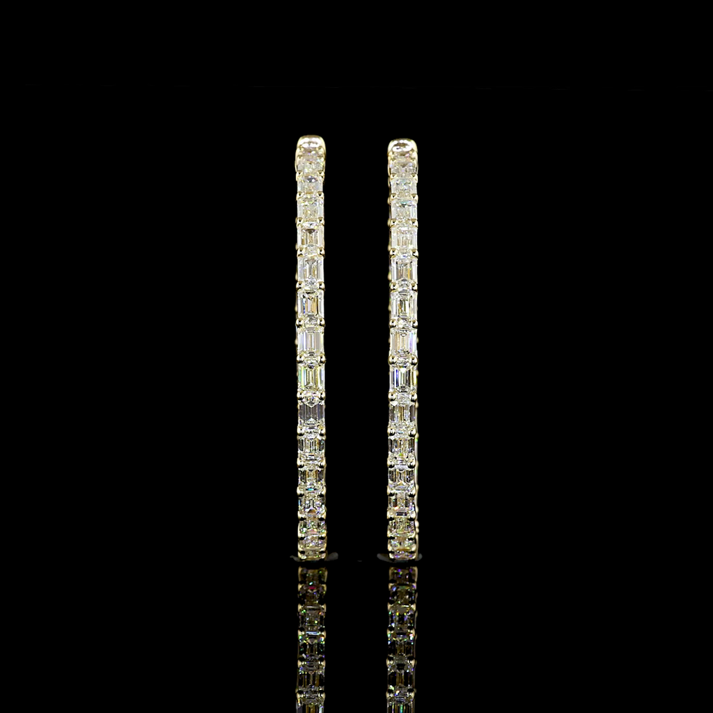 6.4 Cts 14k Yellow Gold Emerald Shape Hoops Earring