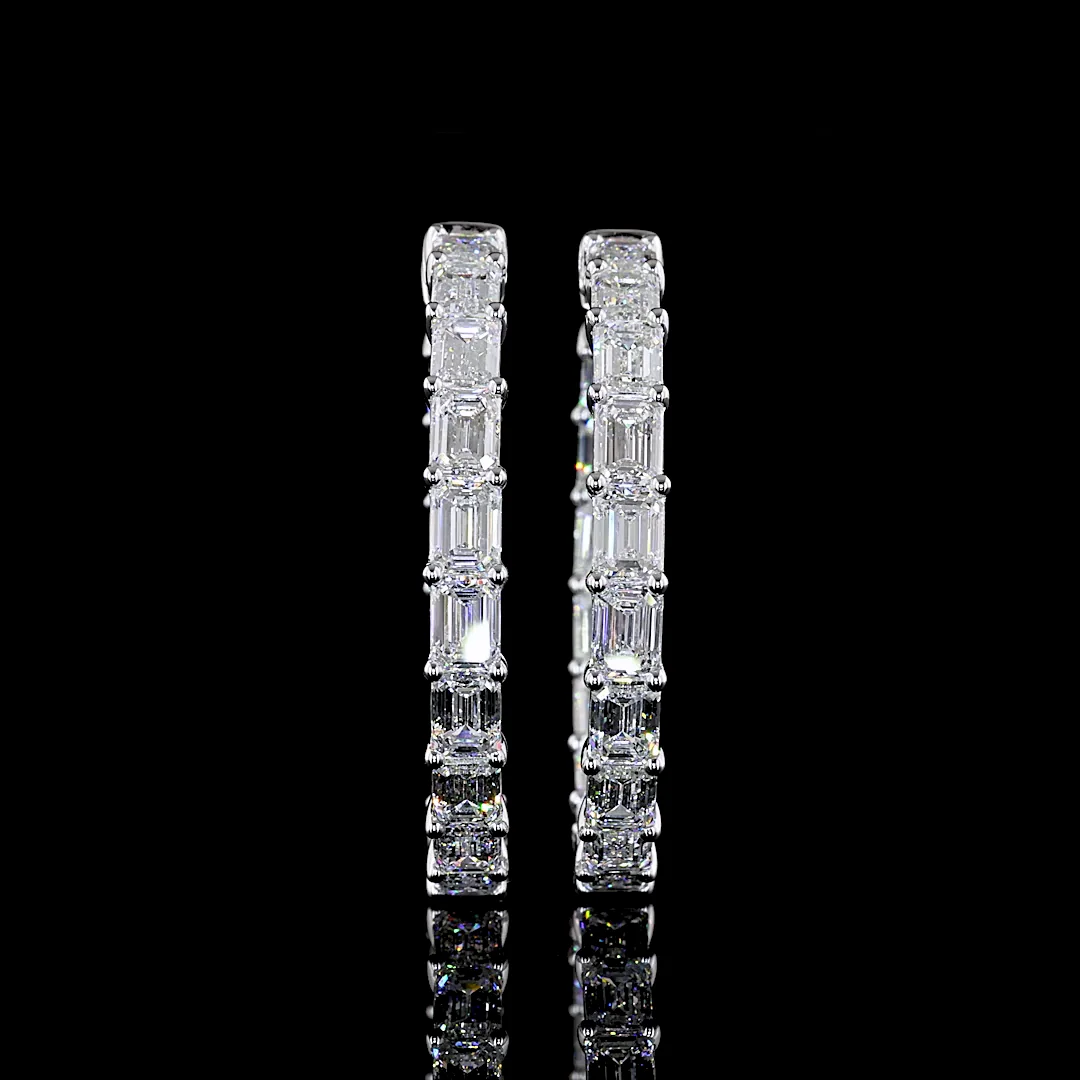 11.56 Cts 14k White Gold Emerald Shape Hoops Earring