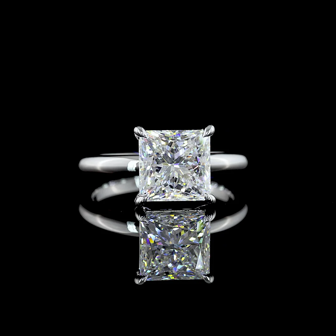 3.04 Cts 14k White Gold Princess Shape Solitaire Ring