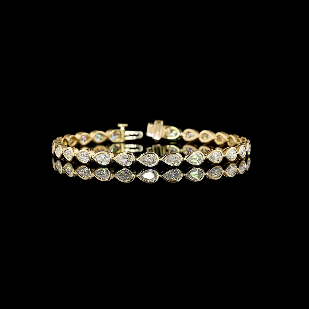 5.91 Cts 14k Yellow Gold Pear Shape Tennis Bracelet