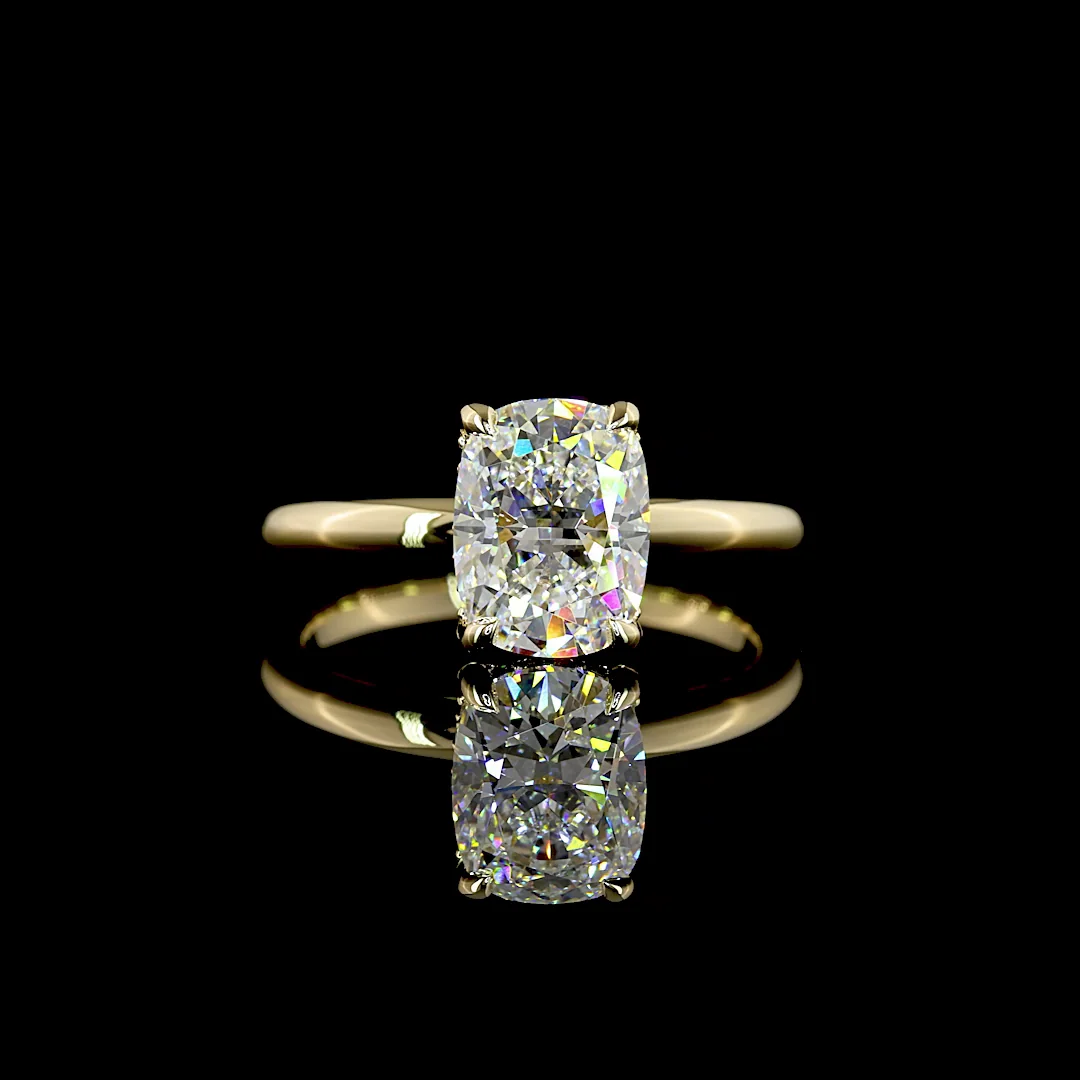2.1 Cts 14k Yellow Gold Cushion Brilliant Shape Hidden Halo Ring