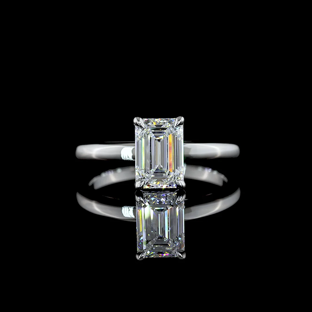 1.52 Cts 14k White Gold Emerald Shape Solitaire Ring