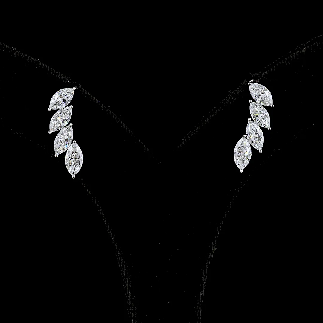 2.62 Cts 14k White Gold Marquise Shape Crawler Earring