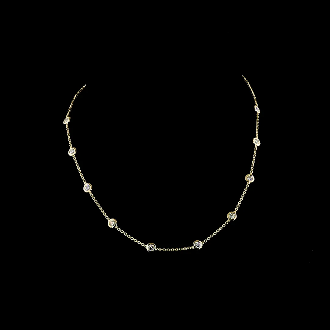 1.96 Cts 14k Yellow Gold Round Shape Station Necklace