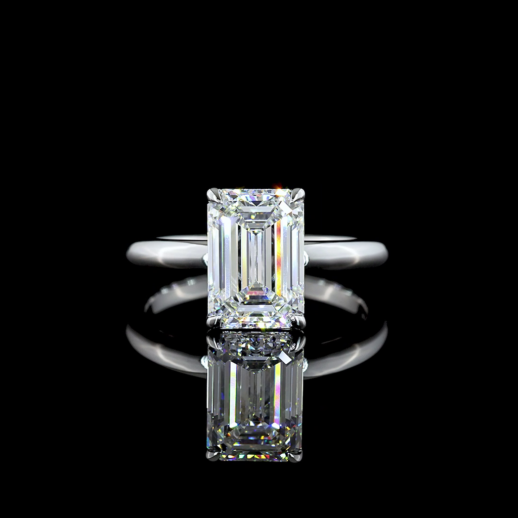 3.04 Cts 14k White Gold Emerald Shape Solitaire Ring