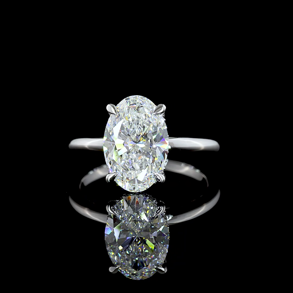3.14 Cts 14k White Gold Oval Shape Hidden Halo Ring