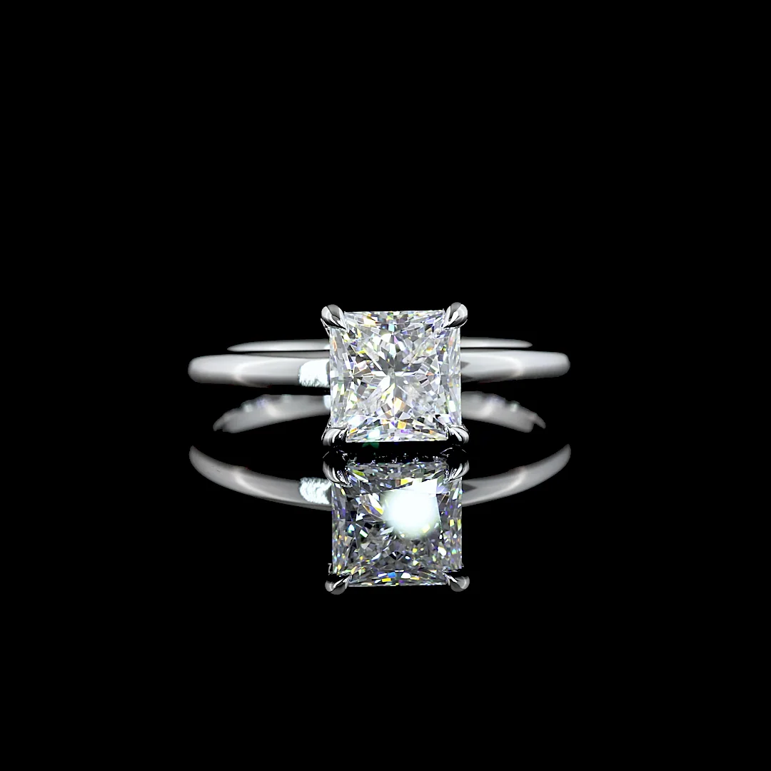 1.59 Cts 14k White Gold Princess Shape Hidden Halo Ring