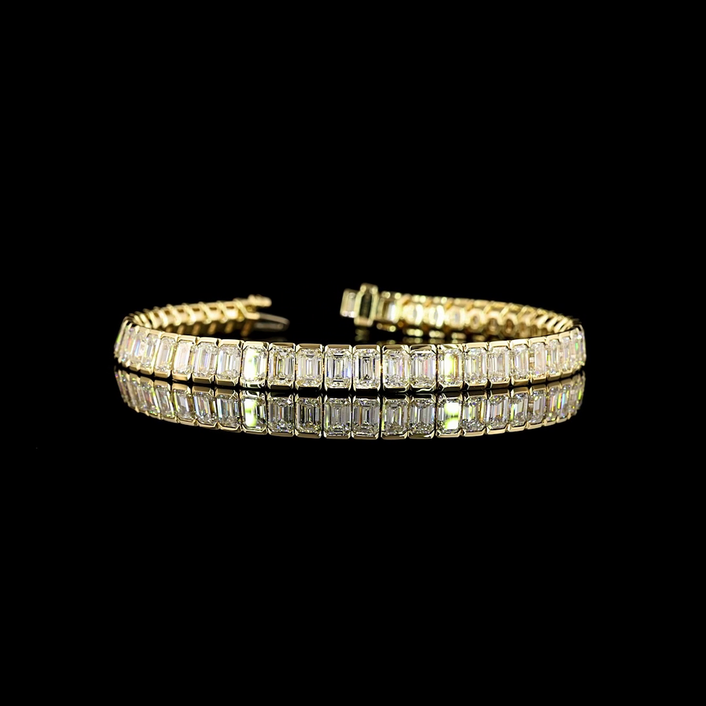 15.86 Cts 14k Yellow Gold Emerald Shape Tennis Bracelet