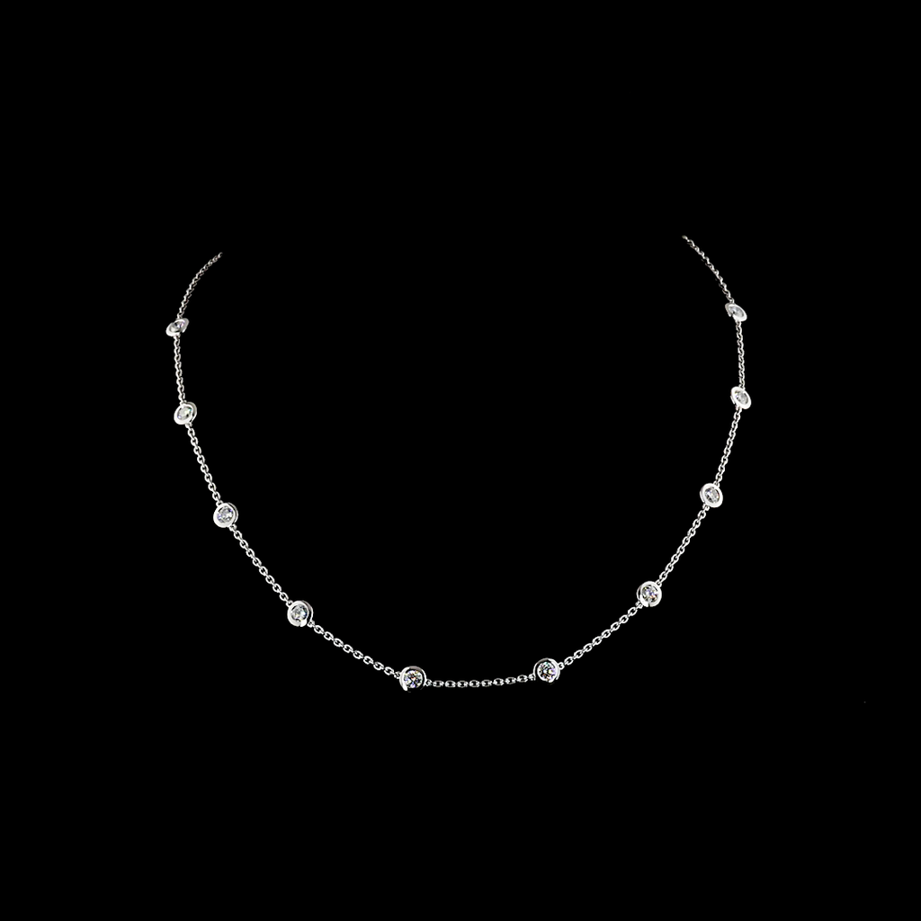 1.97 Cts 14k White Gold Round Shape Station Necklace