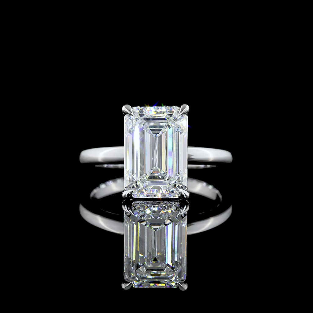 4 Cts 14k White Gold Emerald Shape Solitaire Ring