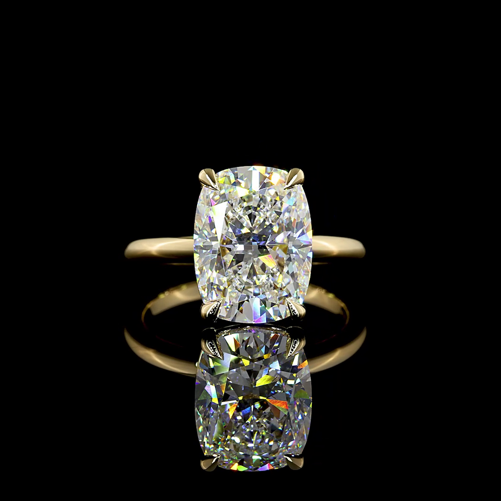 5.09 Cts 14k Yellow Gold Cushion Brilliant Shape Solitaire Ring