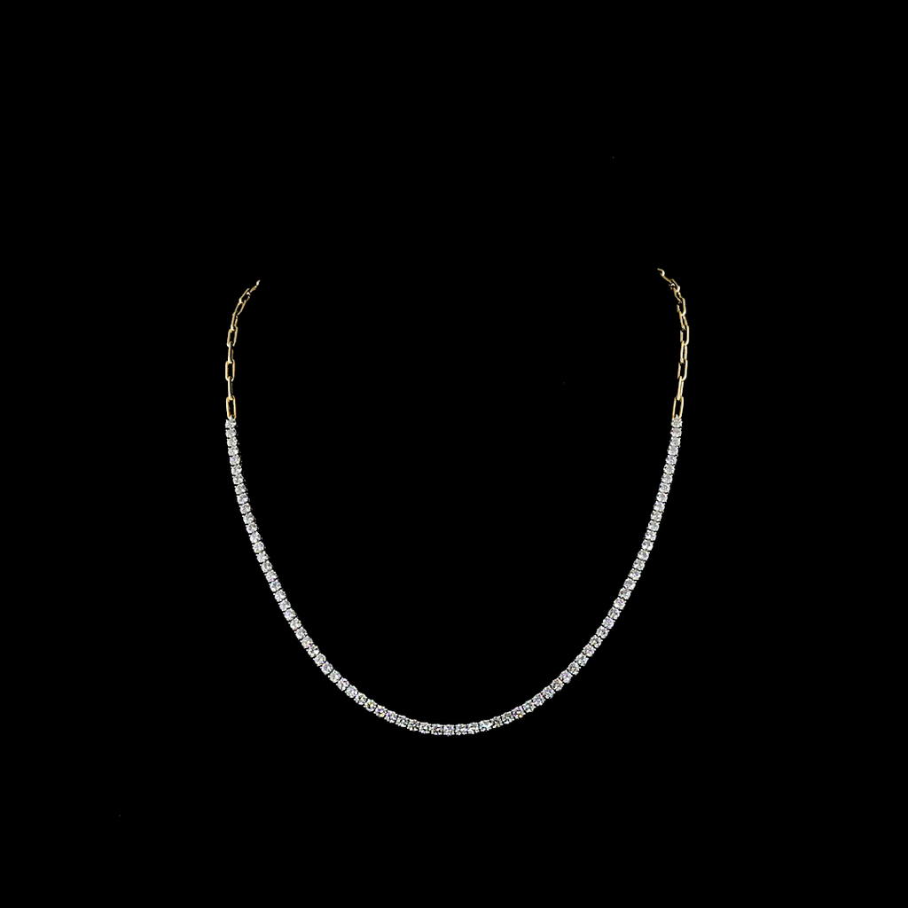 4.49 Cts 14k Two Tone Round Shape Tennis Necklace