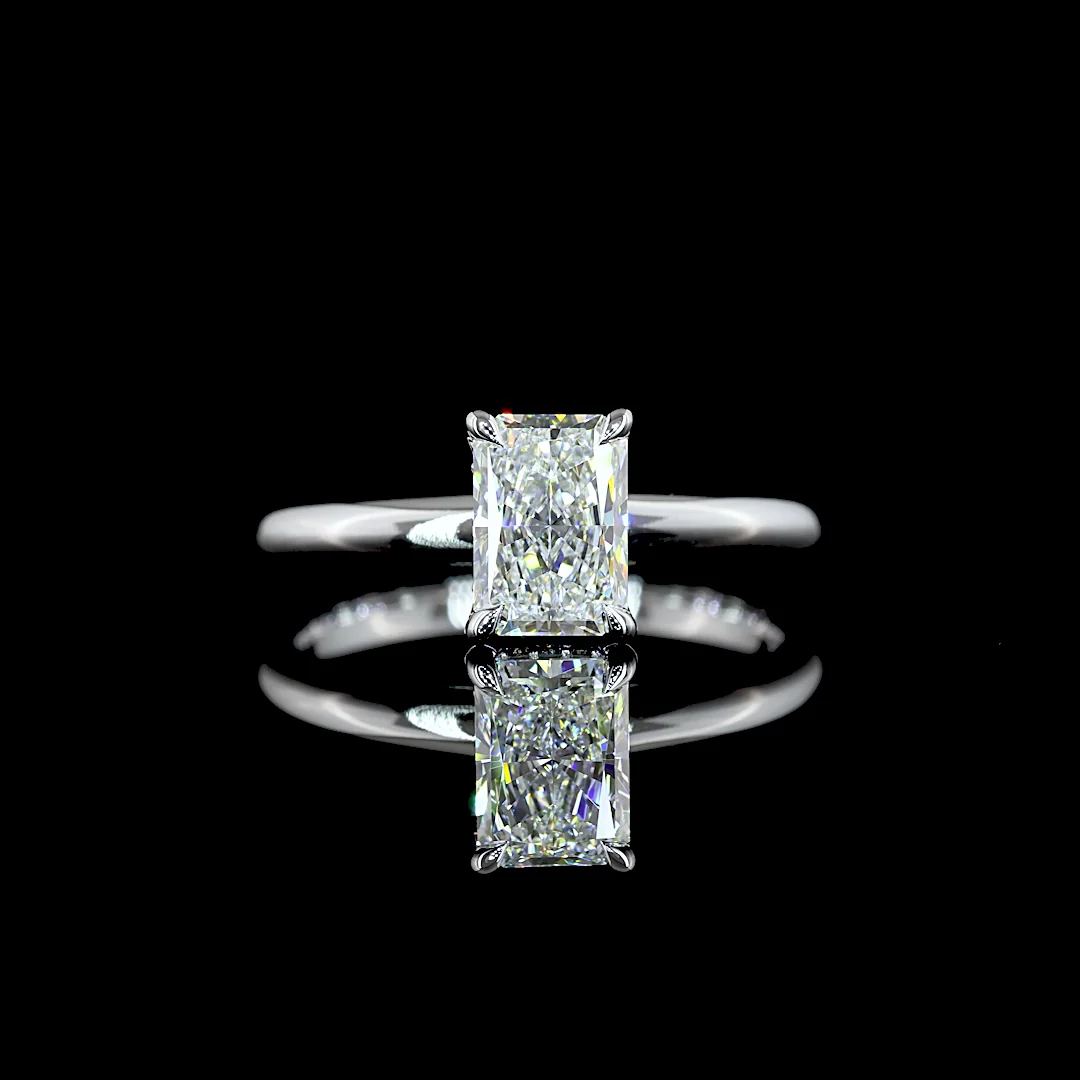 1.06 Cts 14k White Gold Radiant Shape Hidden Halo Ring