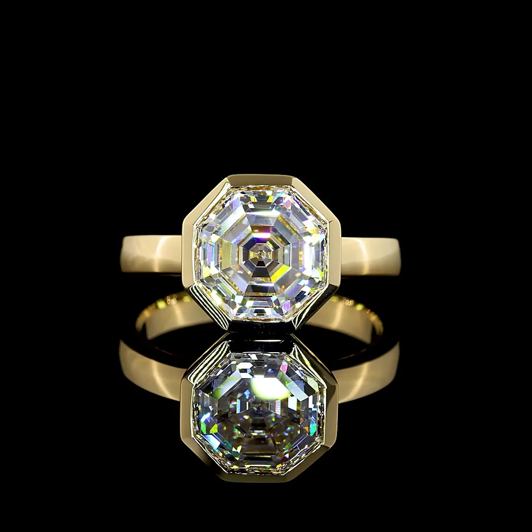 3.14 Cts 14k Yellow Gold Octagon Shape Solitaire Ring