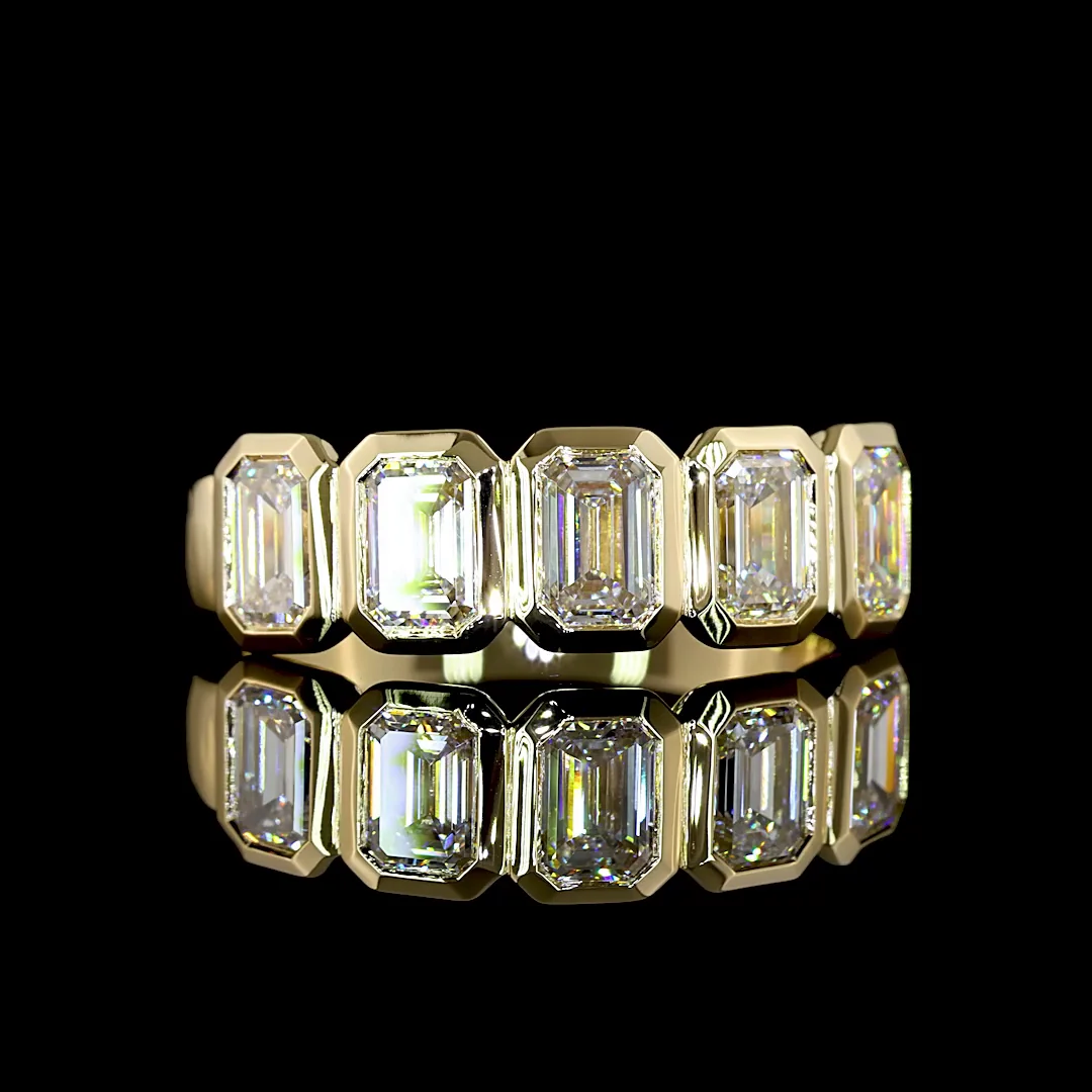 2.03 Cts 14k Yellow Gold Emerald Shape 5 Stones Eternity Band