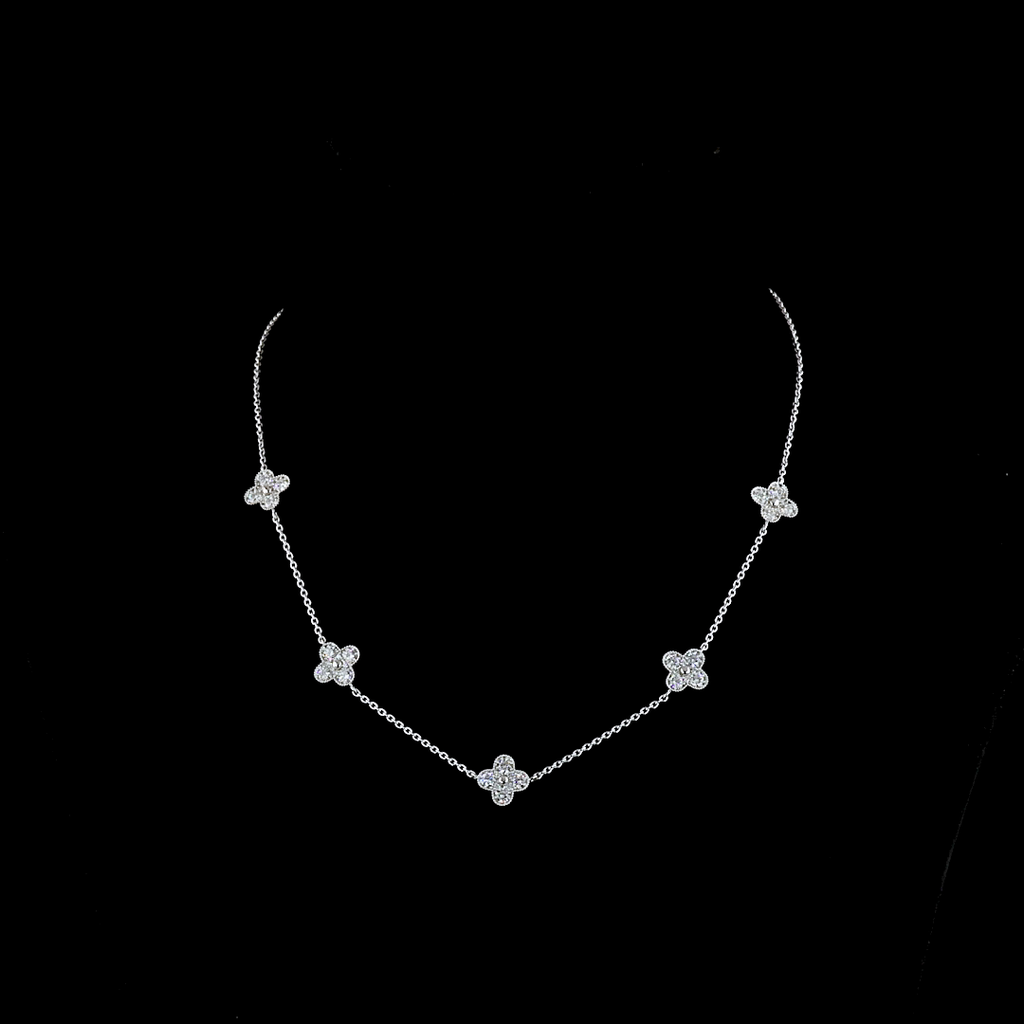 1.76 Cts 18k White Gold Round Shape Station Necklace