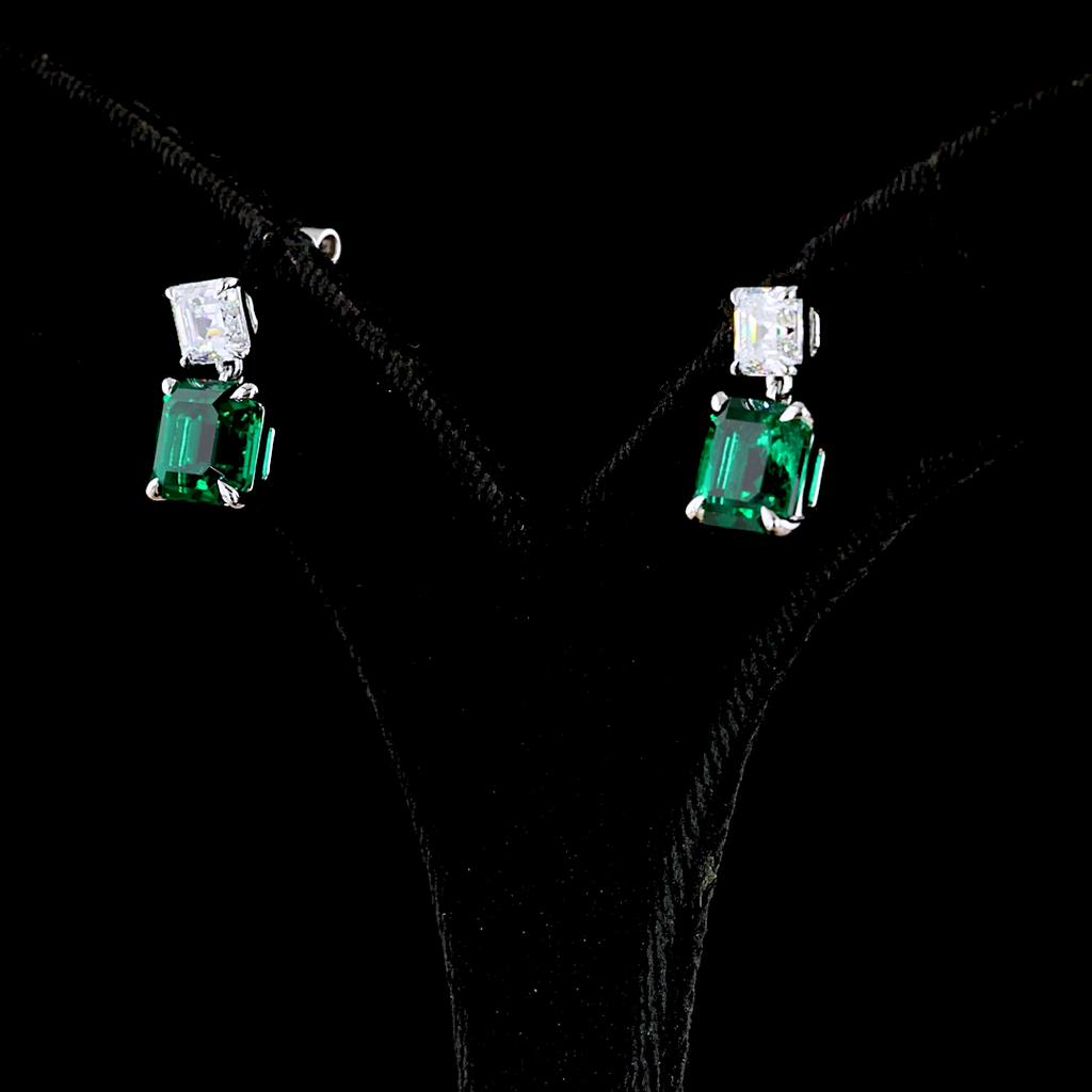 5.75 Cts 14k White Gold Asscher Shape Hanging Earring