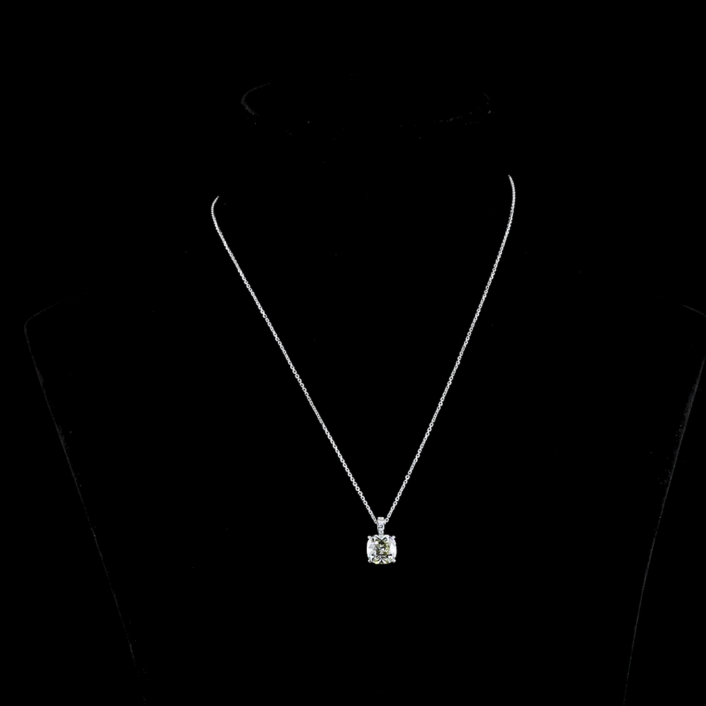 3.1 Cts 14k White Gold Cushion Brilliant Shape Pendant Pendant