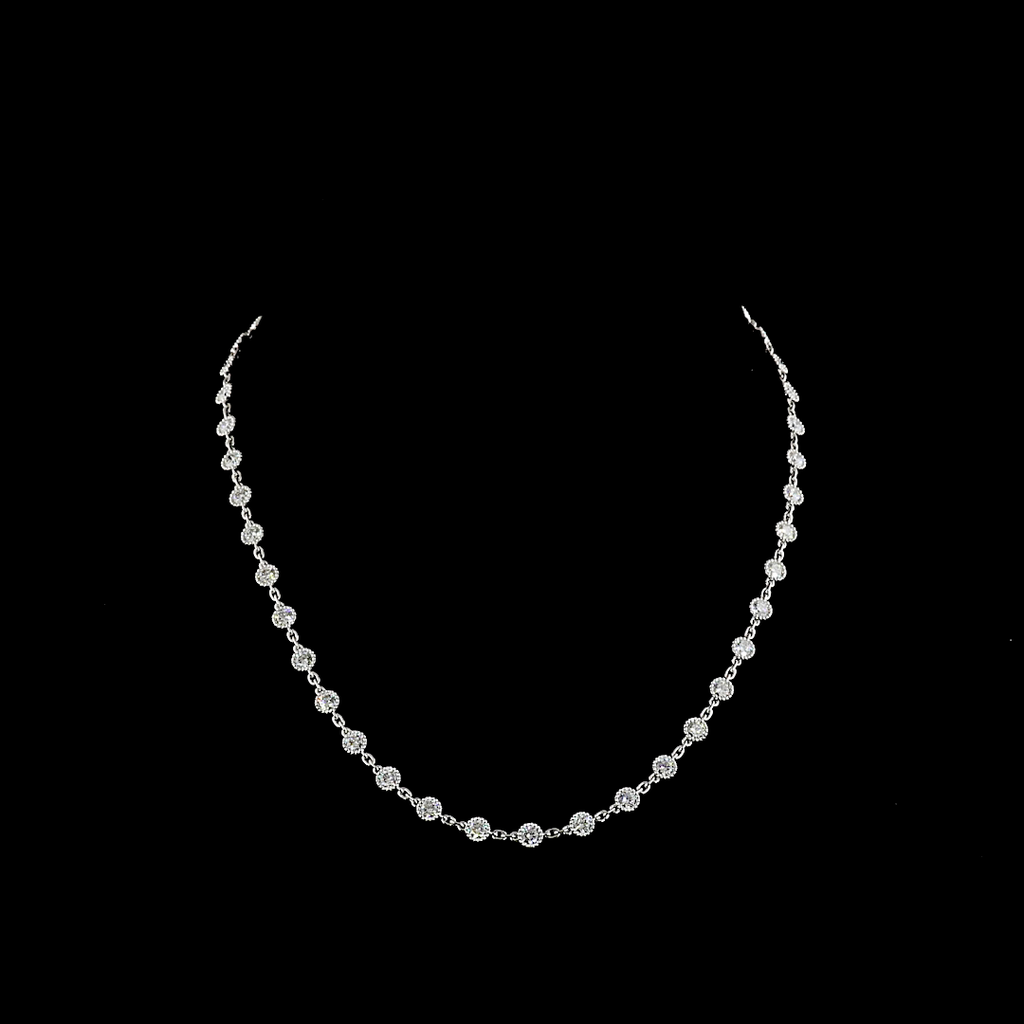 6.17 Cts 14k White Gold Round Shape Station Necklace