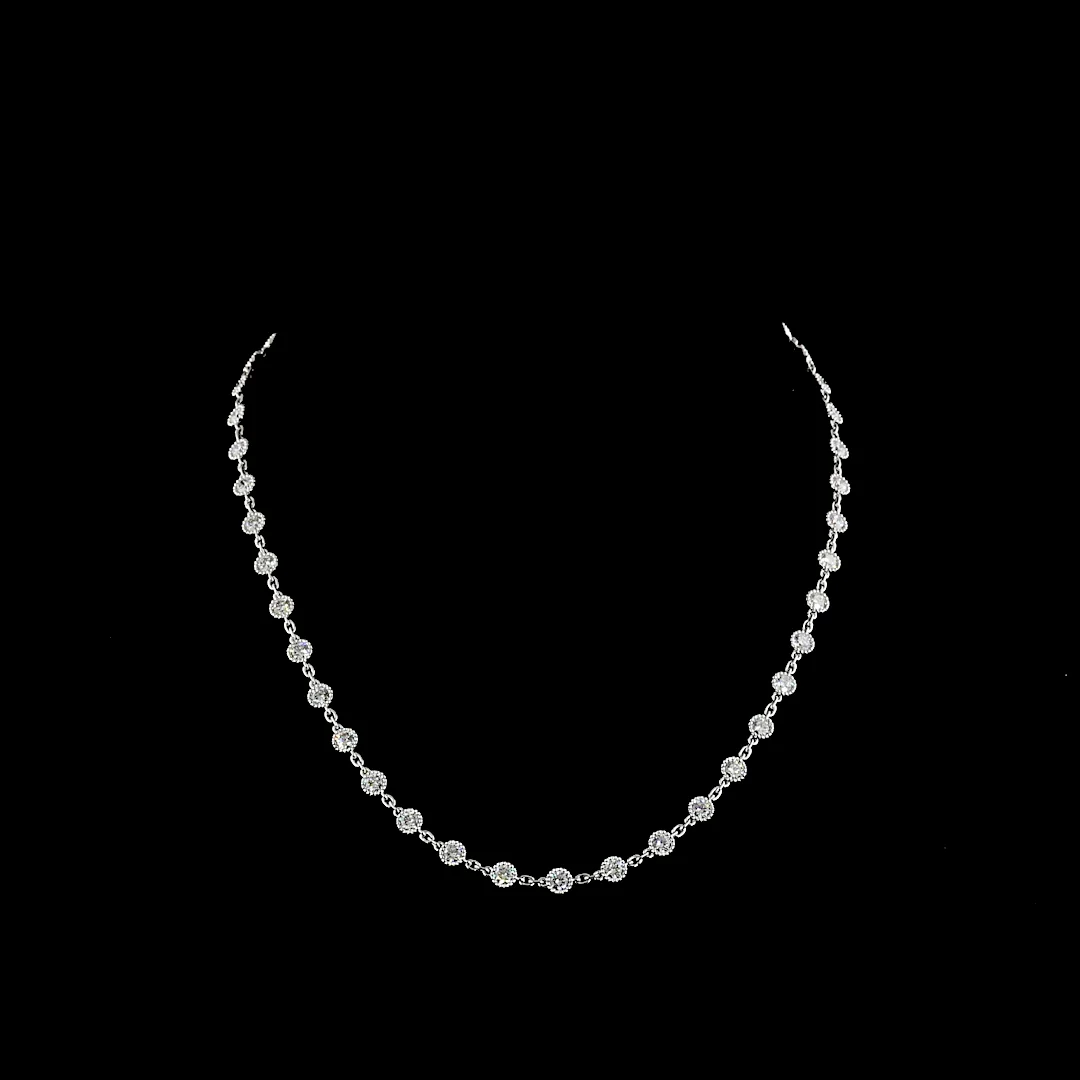 6.17 Cts 14k White Gold Round Shape Station Necklace