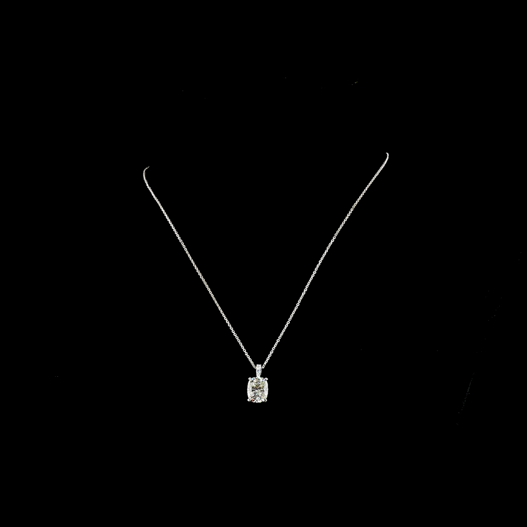 3.49 Cts 14k White Gold Cushion Brilliant Shape Pendant Pendant