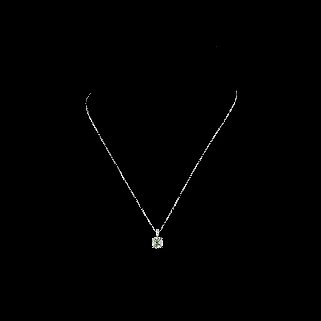 1.65 Cts 14k White Gold Square Antique Cushion Shape Pendant Pendant