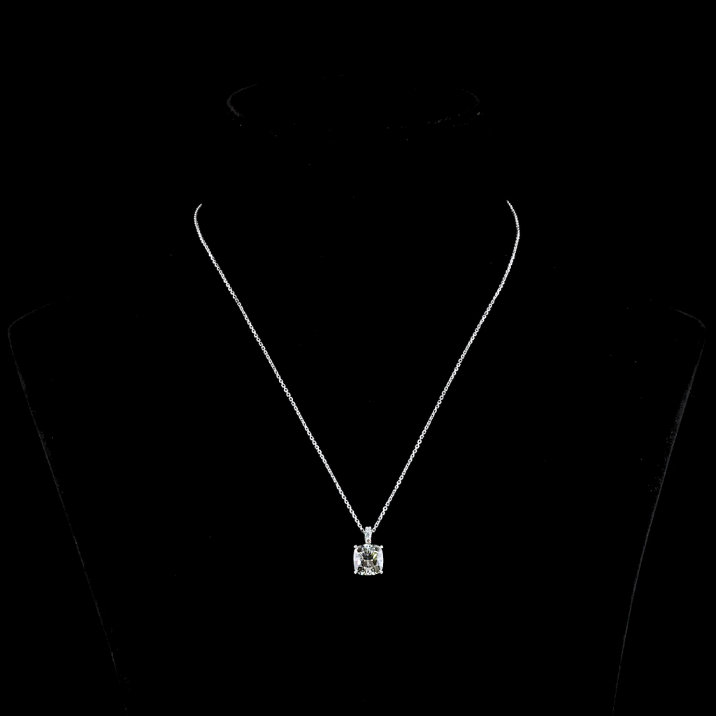 3.4 Cts 14k White Gold Cushion Modified Shape Pendant Pendant