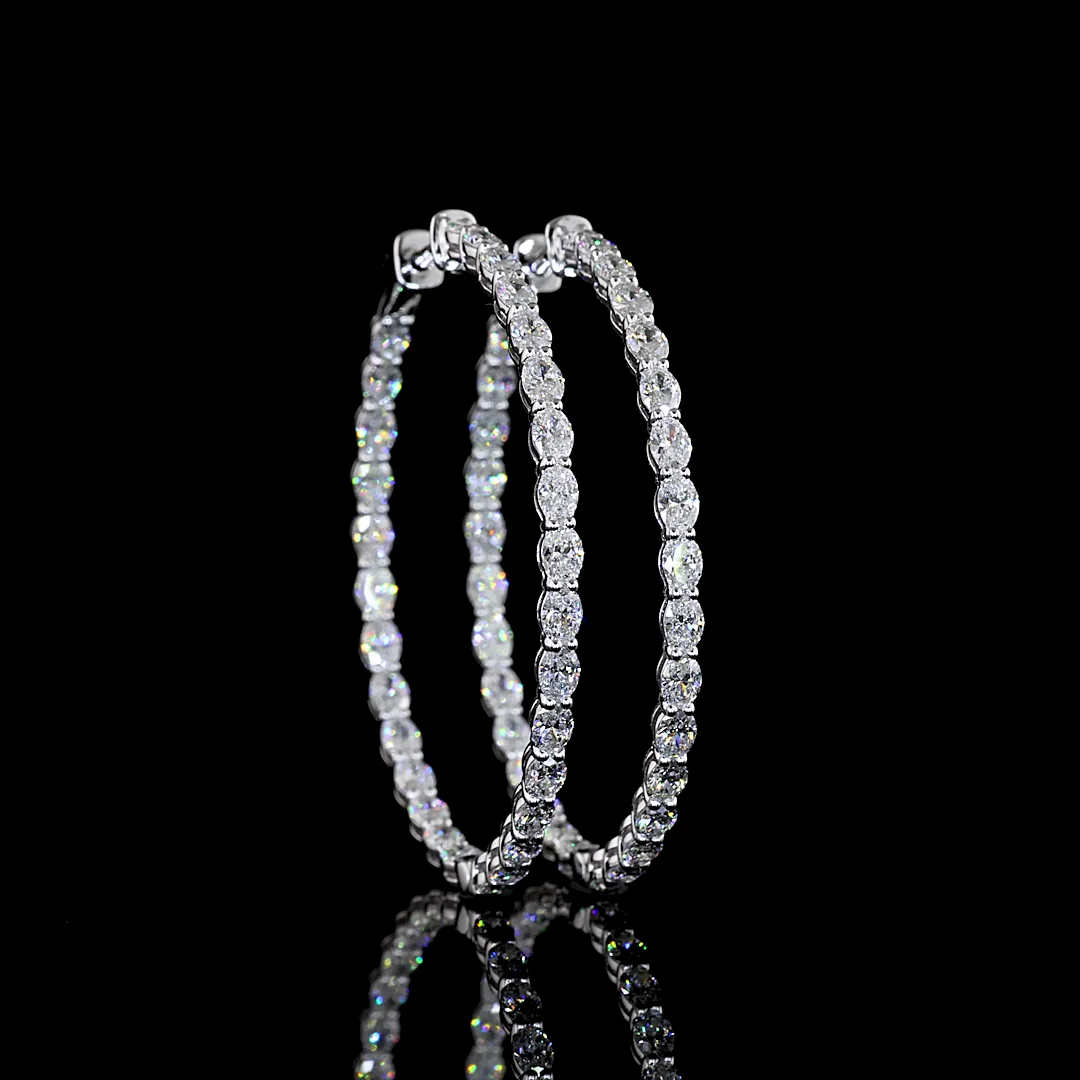 3.87 Cts 14k White Gold Oval Shape Hoops Earring