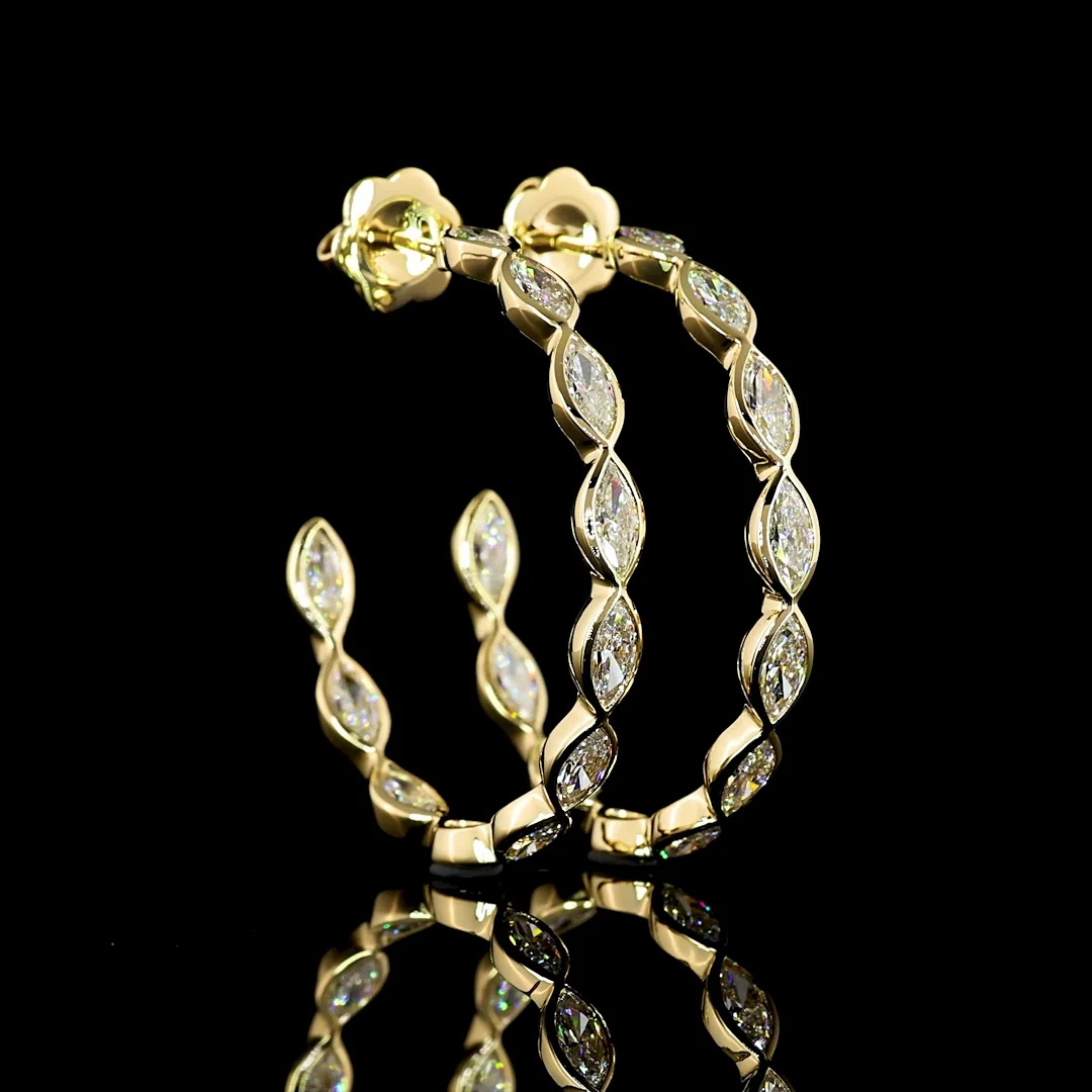 3.13 Cts 14k Yellow Gold Marquise Shape C Hoops Earring