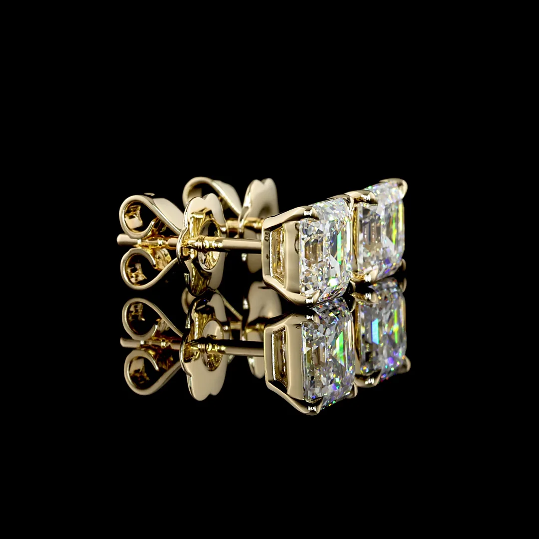 2.4 Cts 14k Yellow Gold Asscher Shape Studs Earring