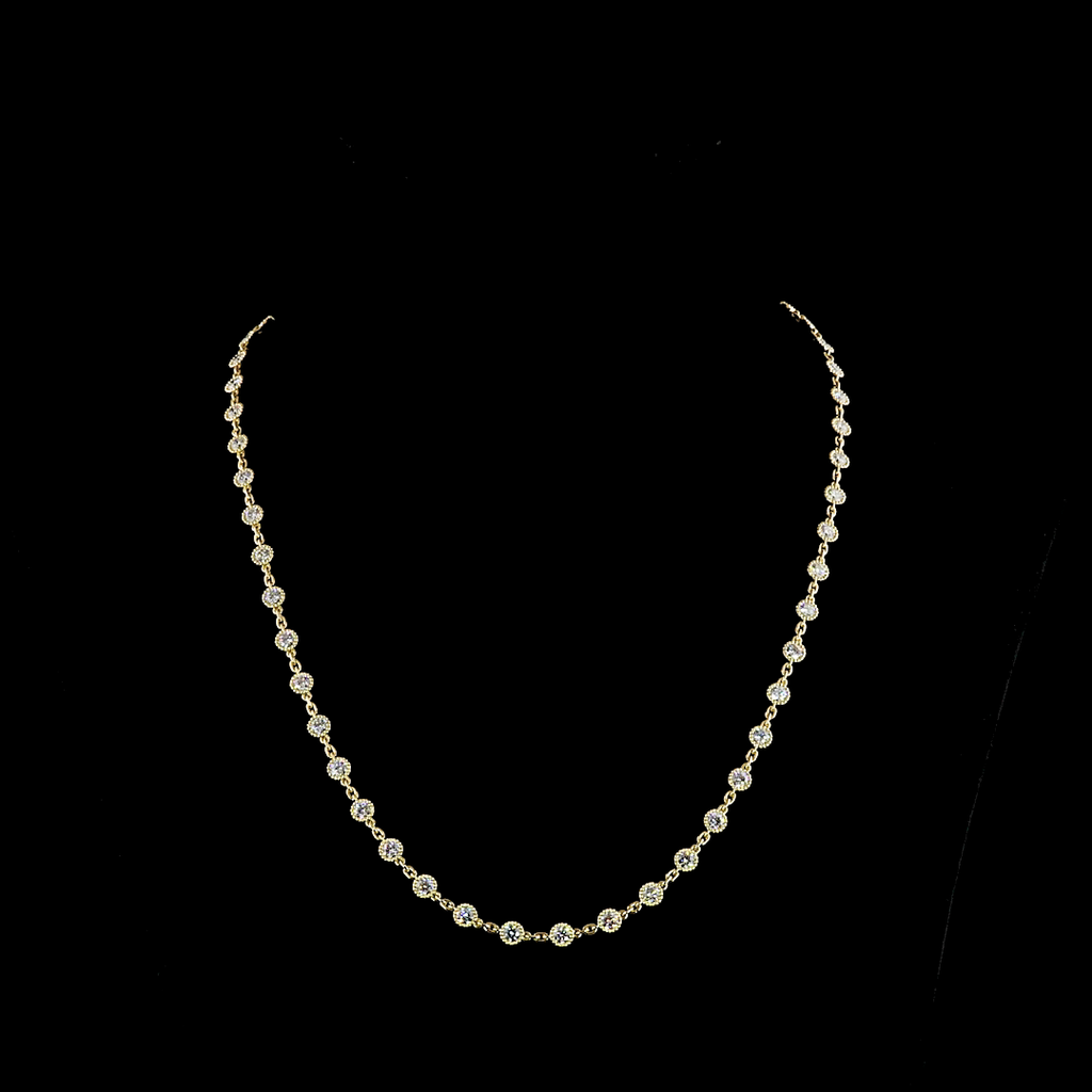 6.4 Cts 14k Yellow Gold Round Shape Station Necklace