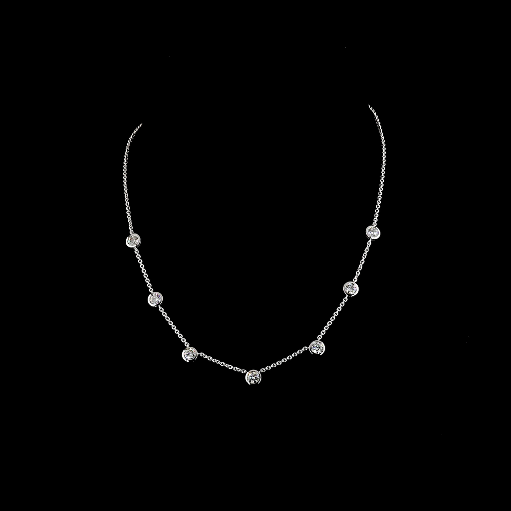 2.87 Cts 14k White Gold Round Shape Station Necklace