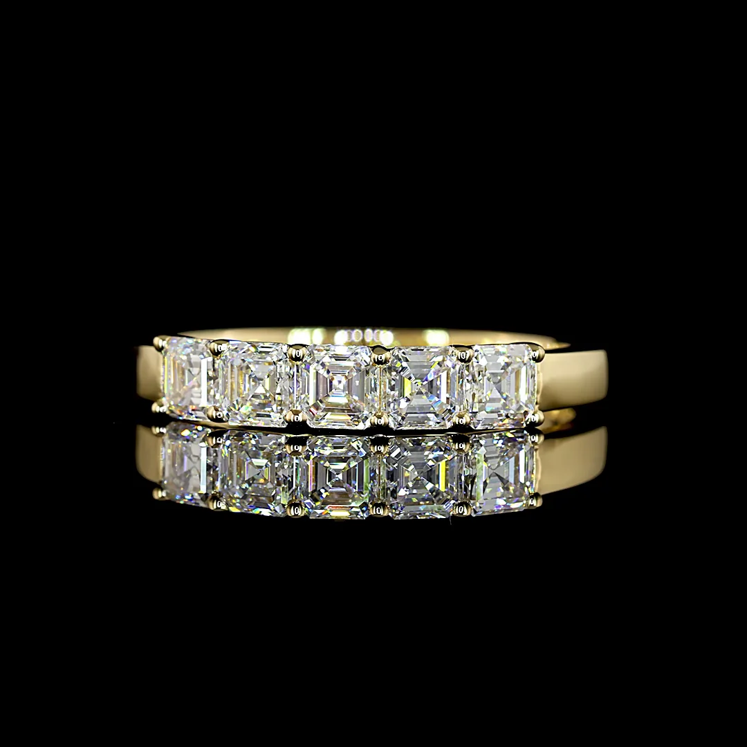 1 Cts 14k Yellow Gold Asscher Shape 5 Stones Eternity Band