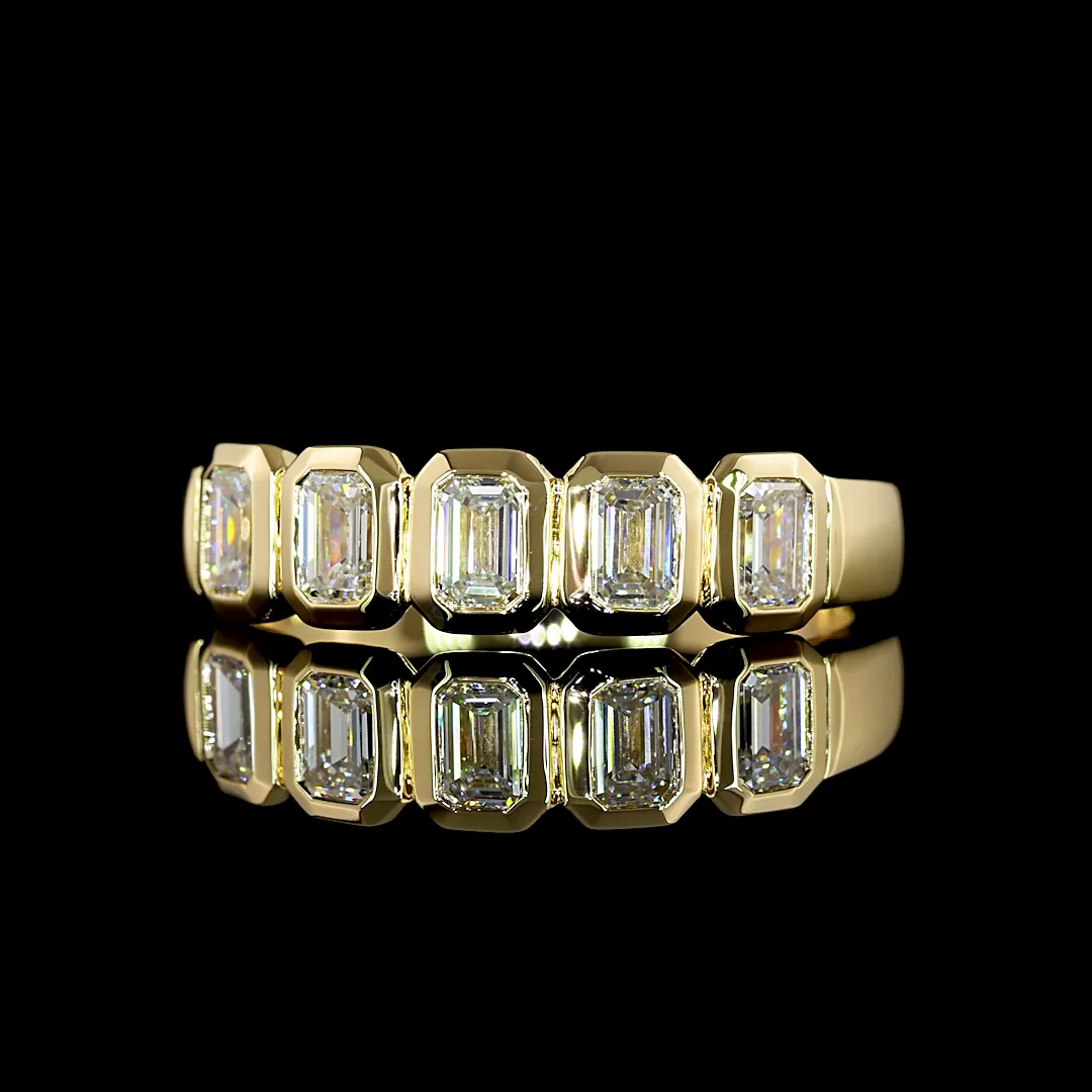 0.95 Cts 14k Yellow Gold Emerald Shape 5 Stones Eternity Band
